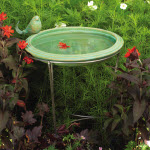 Stoneware Birdbath with Iron Stand - Teal
