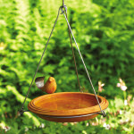 Hanging Stoneware Birdbath - Tangerine