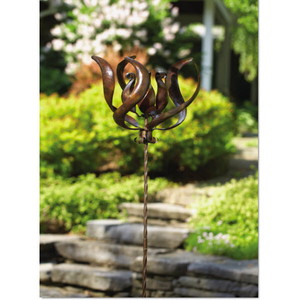 Kinetic Garden Art Lily Flower Spinner Stake On Garden Art Lily Flower Spinner Stake
