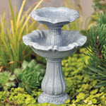 2 Tier Miniature Fairy Garden Fountain / Birdbath with Stake