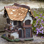 Fairy Garden Crooked Tudor Cottage w Solar Lights
