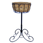 Scrolled Iron Plant Stand w Side Planting Basket