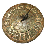 Zodiac Sundial - Solid Brass w Patina - 1920