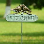 Lovebirds Welcome Sign on Stake