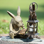 Book Lover Rabbit with Garden Lantern