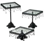 Black Square Cake Stands with Jewel Accents (Set of 3)