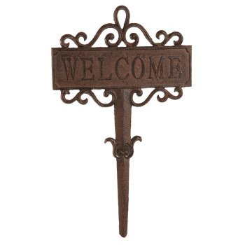 Scrolled Cast Iron Welcome Garden Stake, Wrought Iron Garden Stakes