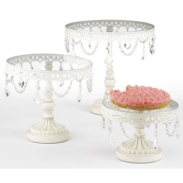 Vintage Style Cake Stands With Jewel Trim White Round On Sale