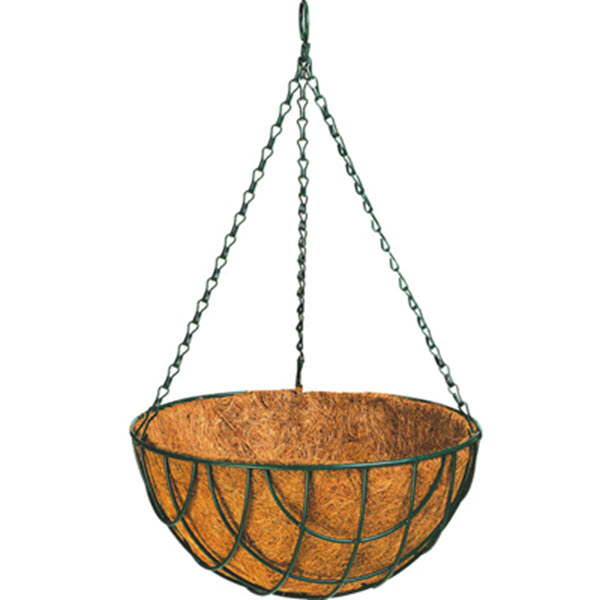 1 x 16" Wire Hanging Basket Liner 40cm Round Baskets Metal Coated Green Jute 